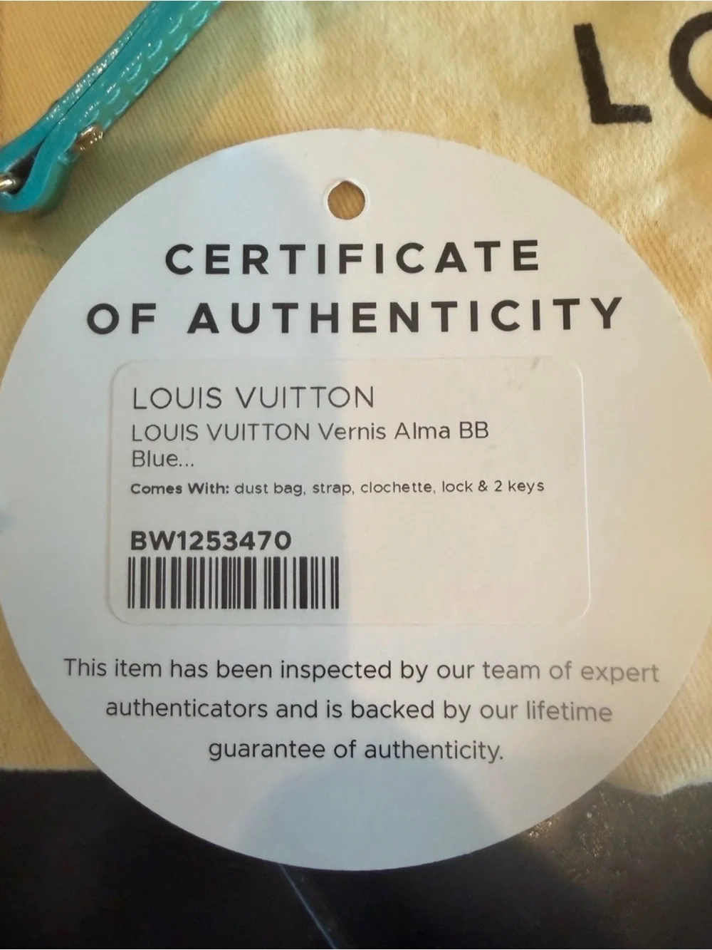 Louis Vuitton Turquoise Alma BB Vernis Satchel with Strap